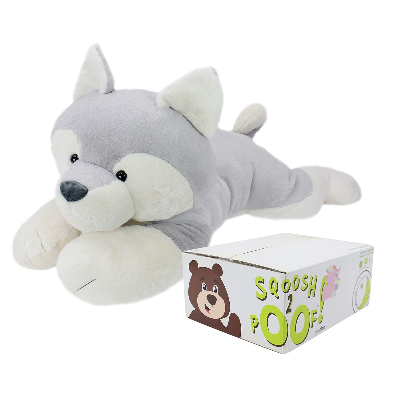 Animal Adventure | Sqoosh2Poof Giant, Cuddly, Ultra Soft Plush Stuffed Animal with Bonus Interactive Surprise - 44" Husky